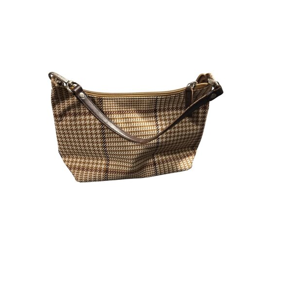 Lauren Ralph Lauren Shoulder Bag – Houndstooth Plaid Fabric & Leather Trim - Picture 6 of 12